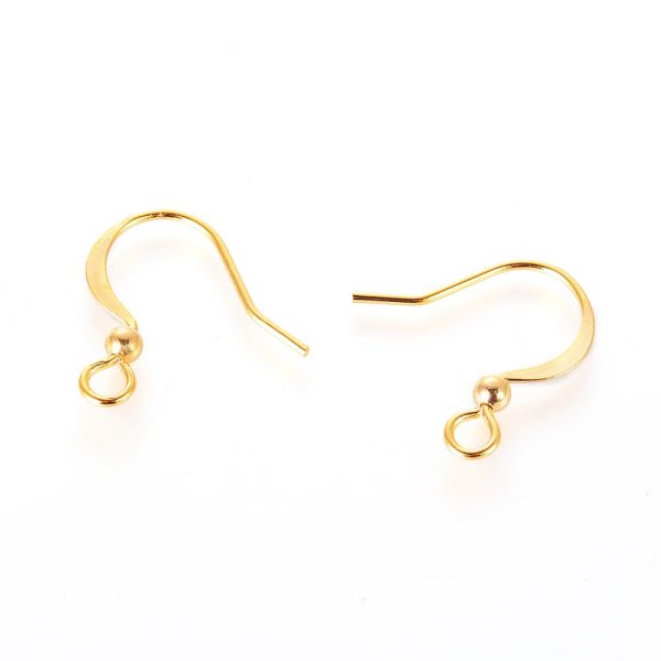 16c1433c9e2bcb5e7e7a53d95ea5f68c Real 18K Gold Plated Brass French Earring Hooks, Flat Earring Hooks, Nickel Free, 15.5x3mm, Hole: 1.5mm; Pin: 0.9mm, 10 pcs/ bag