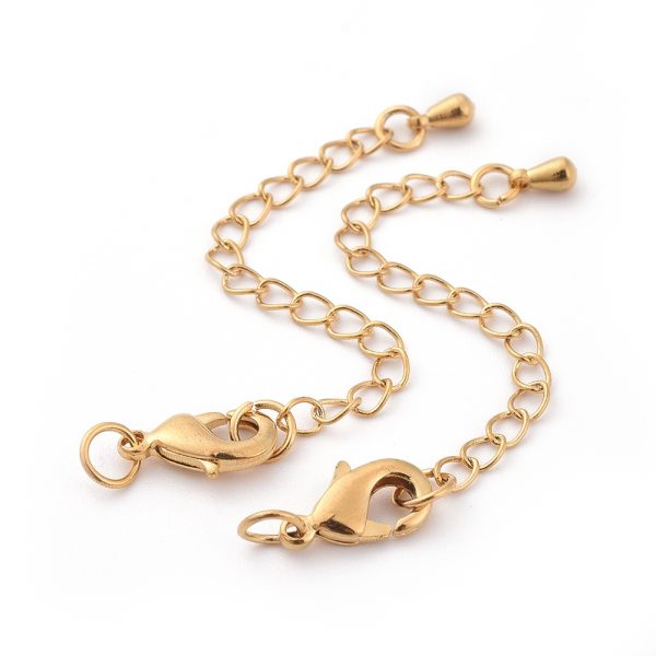 286b7c534ee11c05799b0d4054c62b1a Real 24K Gold Plated Brass Chain Extender, with Lobster Claw Clasps and Bead Tips, Clasps: 12x7x3mm, Hole: 3.5mm; Extend Chain: 65mm; ring: 5x1mm, 10 pcs/ bag