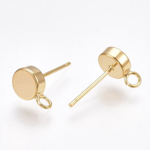 2a8d1ba3d1364213da8de18a7407fa8a Real 18K Gold Plated Brass Flat Round Earring Studs, with 925 Sterling Silver Pins and Loop, Nickel Free, 9x6mm, Hole: 1.8mm; Pin: 0.8mm, 4 pcs/ bag
