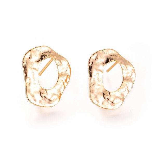 2aa4ce07babac16b3c5c6c823f27de85 Real 18K Gold Plated Brass Stud Earring Findings with Loop, 17.5x14.5mm, Hole: 2.5mm; Pin: 0.7mm, 2 pcs/ bag