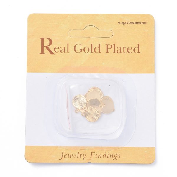 2eb0db987d7244a75035f303354a0a2e Real 18K Gold Plated Brass Flat Round Charms, Nickel Free, 12x9x0.5mm, Hole: 1mm, 10 pcs/ bag