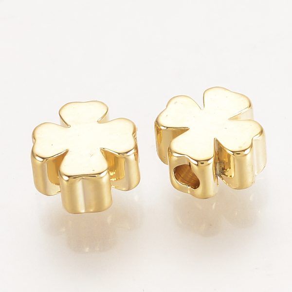 31cf667357f5f380edff073a90966d79 Real 18K Gold Plated Brass Clover Spacer Beads, Nickel Free, 5x5x3mm, Hole: 1mm, 20 pcs/ bag