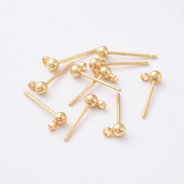 3c9c4ca38384767729493a22c3f96c90 Real 18K Gold Plated Brass Stud Earring Findings with Loop, 15x5x3mm, Hole: 1mm, 10 pcs/ bag