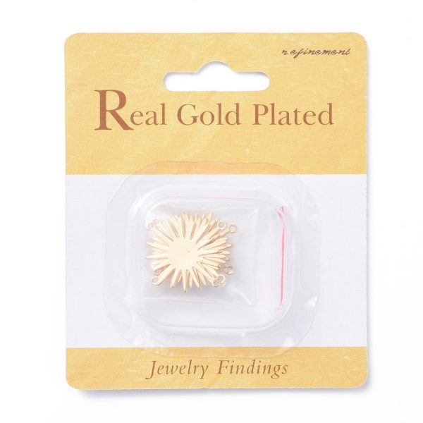 3ef2ed31830498fa8000dae59aa99d2d Real 18K Gold Plated Brass Sun Links Connectors, 27x22x1mm, Hole: 1mm, 5 pcs/ bag