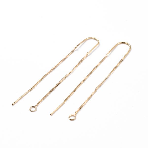 404b8ba87fdf191be88c00e2d00f4e41 Real 18K Gold Plated Brass Stud Earring Findings with Loop, Ear Threads, Nickel Free, 103mm, Hole: 2mm; Pin: 0.8mm, 2 pcs/ bag