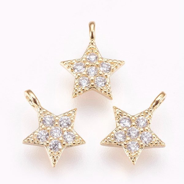 455f4210994bfb1091d21bd61d1e8387 Real 18K Gold Plated Brass Star Pendants, Micro Pave Cubic Zirconia Charms, Nickel Free, 9x7.5x2mm, Hole: 1.2mm, 2 pcs/ bag