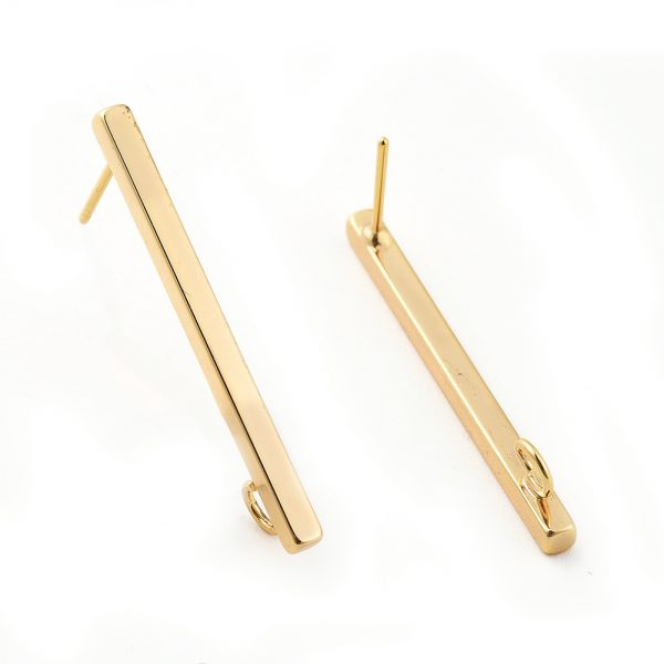 50672f0c7d16770da77f445b7bc5334e Real 18K Gold Plated Brass Bar Earring Studs with Loop, Nickel Free, 35x2.5x2.5mm, Hole: 3mm; Pin: 1mm, 2 pcs/ bag
