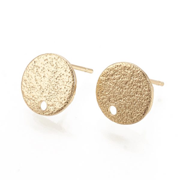 57e1c5172ddb7078599a18978550a1e5 Real 18K Gold Plated Hammered Brass Earring Studs with Loop, Flat Round, Nickel Free, 10mm, Hole: 1mm, Pin: 0.6mm, 4 pcs/ bag