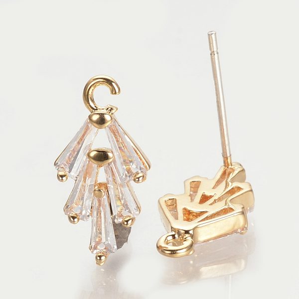 5aac911e12c197d1964c9689a05c9ba1 Real 18K Gold Plated Brass Earring Studs, Cubic Zirconia Charms, with Loop, Nickel Free, 14.5x7.5mm, Hole: 1mm; Pin: 0.5mm, 2 pcs/ bag