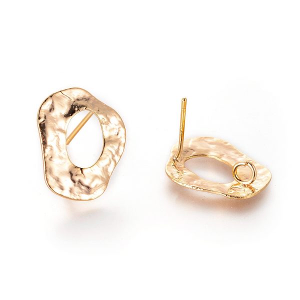 5e074ef3e6f484a07c6a5f3b1c498402 Real 18K Gold Plated Brass Stud Earring Findings with Loop, 17.5x14.5mm, Hole: 2.5mm; Pin: 0.7mm, 2 pcs/ bag
