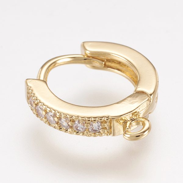 6657766ad4477c69eb51d45c317b389d Real 18K Gold Plated Brass Huggie Hoop Earring Findings with Cubic Zirconia, Cadmium Free & Lead Free, 15x2.5x13.5mm, Hole: 1.5mm; Pin: 0.9mm, 2 pcs/ bag