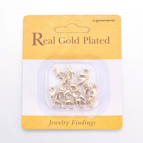 66f53ee9dc54c1569c78fdd301699213 Real 18K Gold Plated Brass Lobster Claw Clasps, Nickel Free, 12x7x2.5mm, Hole: 1mm, 20 pcs/ bag