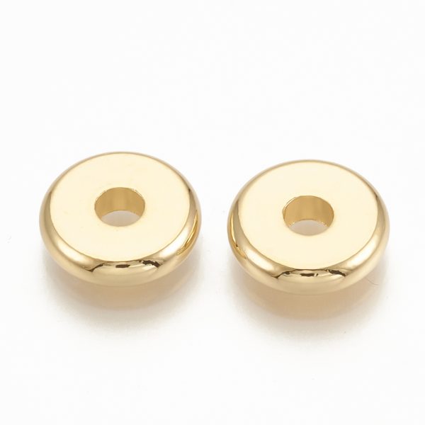 6e3c9db13818fabd3c3951a112e4019f Real 18K Gold Plated Brass Spacer Beads, Flat Round, Nickel Free, 10x2.5mm, Hole: 2.5mm, 5 pcs/ bag