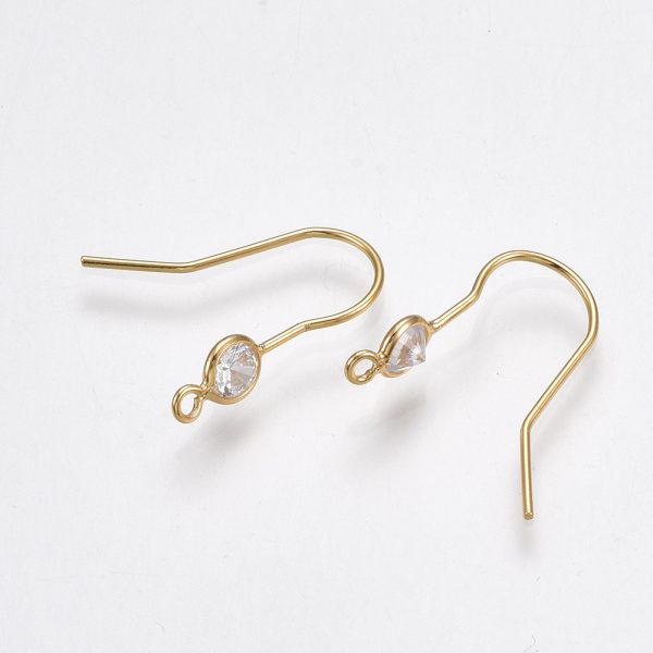 6fca53e59a7f7b05b7d2c43ca3fd5292 Real 18K Gold Plated Brass Earring Hooks with Cubic Zirconia, Nickel Free, 18x4.5mm, Hole: 1mm; Pin: 0.8mm, 2 pcs/ bag