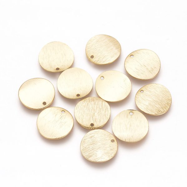 71247af52172b86f0127cfcecc656041 Real 18K Gold Plated Brass Flat Round Charms, Nickel Free, 15x0.5mm, Hole: 1mm, 5 pcs/ bag