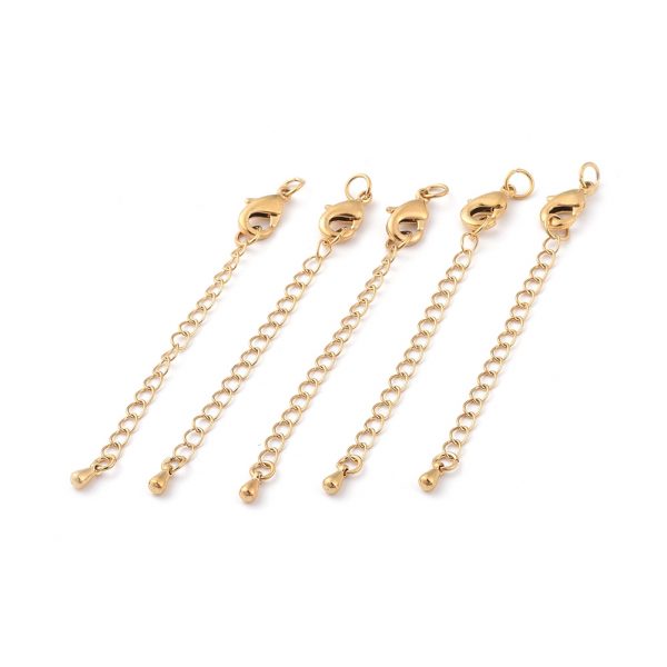 779e25eb46700870045a93a27a3b8bd8 Real 24K Gold Plated Brass Chain Extender, with Lobster Claw Clasps and Bead Tips, Clasps: 12x7x3mm, Hole: 3.5mm; Extend Chain: 65mm; ring: 5x1mm, 10 pcs/ bag