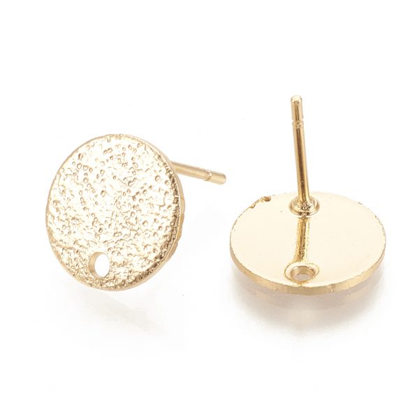 7fd61c55543de3130ded3bf305a68e4b Real 18K Gold Plated Hammered Brass Earring Studs with Loop, Flat Round, Nickel Free, 10mm, Hole: 1mm, Pin: 0.6mm, 4 pcs/ bag