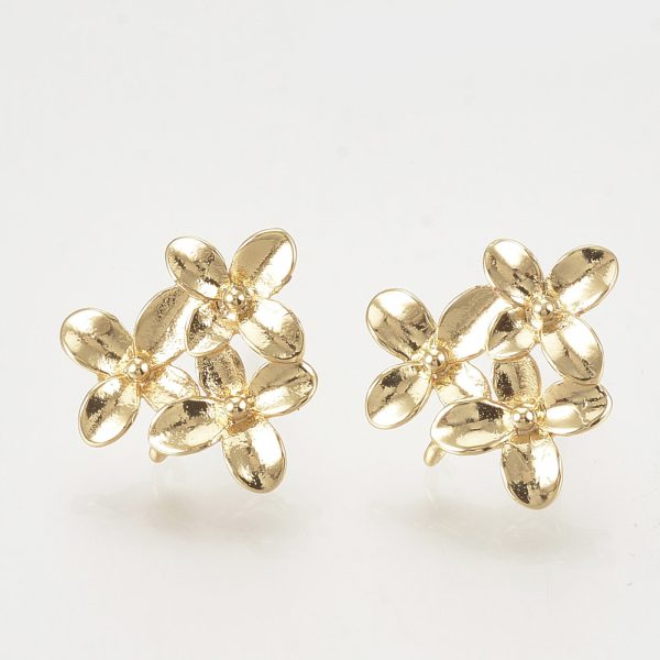 88b8b47d2b15c37063d0c8d9e11bb761 Real 18K Gold Plated Brass Flower Earring Studs with Loop, Nickel Free, 14.5x15mm, Hole: 1mm; Pin: 0.8mm, 2 pcs/ bag