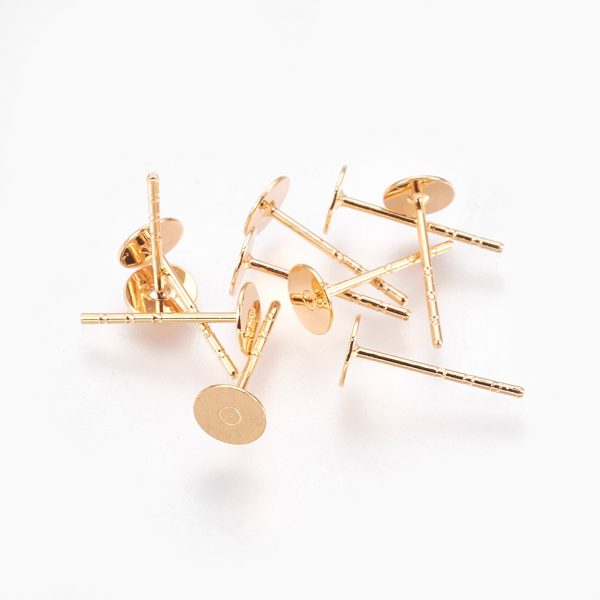890431d832256dd21f8e1d1ef058ec14 Real 18K Gold Plated Brass Flat Round Earring Studs, Nickel Free, 5mm; Pin: 0.8mm, 10 pcs/ bag