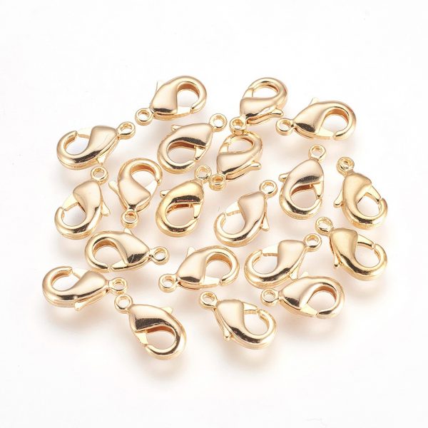 8b17701306d446ce42392005eb255884 Real 18K Gold Plated Brass Lobster Claw Clasps, Nickel Free, 12x7x2.5mm, Hole: 1mm, 20 pcs/ bag