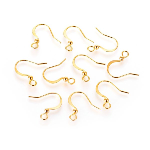 8f8800b9026b73c7519c7a71314f4621 Real 18K Gold Plated Brass French Earring Hooks, Flat Earring Hooks, Nickel Free, 15.5x3mm, Hole: 1.5mm; Pin: 0.9mm, 10 pcs/ bag