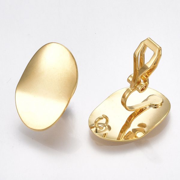 93da69fecf990ac81847d0456b42f169 Real 18K Gold Plated Brass Clip-on Earring Findings, Nickel Free, 20x14.5mm, Hole: 2mm, 2 pcs/ bag