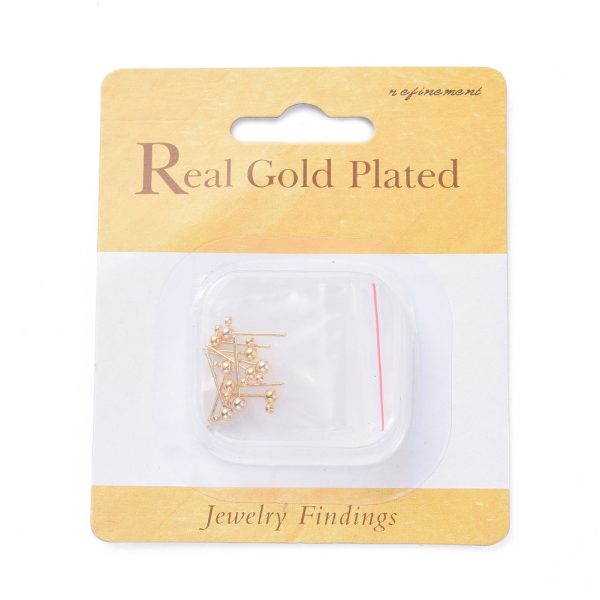 94559f51e7406a88be5c1d02abab226a Real 18K Gold Plated Brass Round Stud Earrings Findings, with Loop, Nickel Free, 13mm, Hole: 1mm; Pin: 0.7mm; Ball: 3mm in diameter, 5 pcs/ bag
