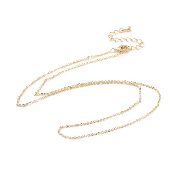 963fe2ab58c8f3399eff6dae71da2b4a Real 18K Gold Plated Brass Cable Chain Necklaces Making with Lobster Claw Clasp, 17.51 inches(44.5cm), 1 pcs/ bag