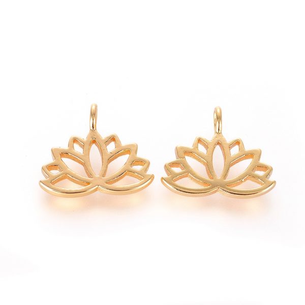 9c8cd71922ca62f1fab04c58ea44e07f 2 pcs Real 18K Gold Plated Brass Lotus Flower Charms, 10.5x12.5x1mm, Hole: 1.8mm