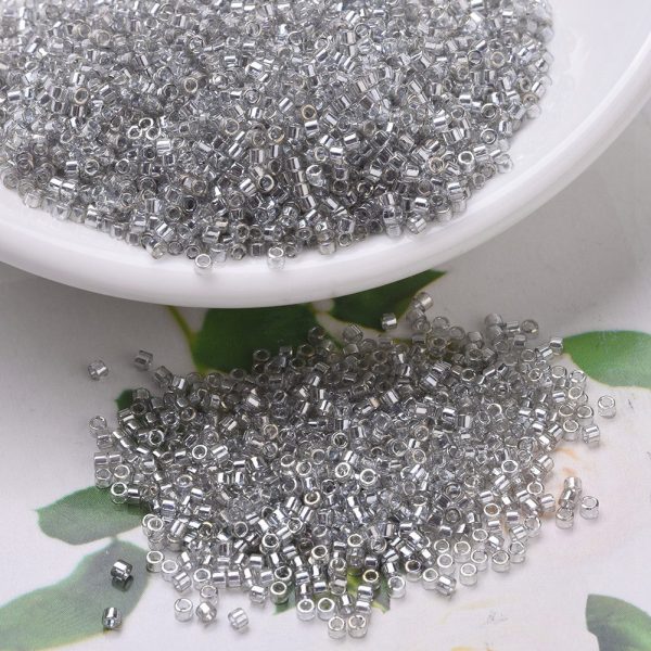 SEED J020 DB0114 3 MIYUKI DB0114 Delica Beads 11/0 - Transparent Silver Gray Gold Luster, about 2000pcs/10g