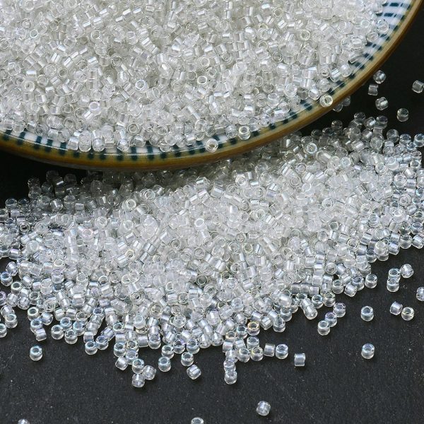 SEED J020 DB1671 3 MIYUKI DB1671 Delica Beads 11/0 - Transparent Pearl Lined Crystal AB, 100g/bag