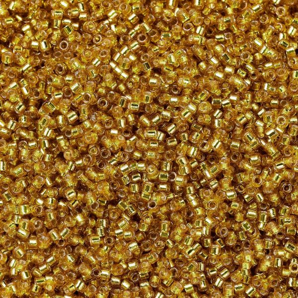 SEED J020 DB2157 1 MIYUKI DB2157 Delica Beads 11/0 - Transparent Duracoat Silver Lined Dyed Yellow Gold, 100g/bag