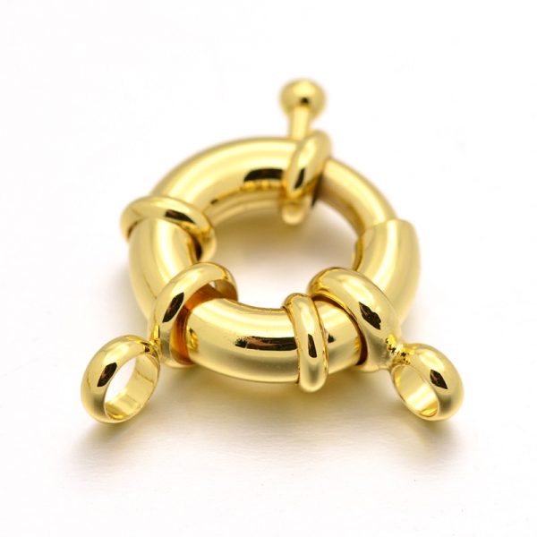 X KK D399 A G NF Real 18K Gold Plated Brass Spring Ring Clasps, 17x6mm, Hole: 4mm, 1 pcs/ bag