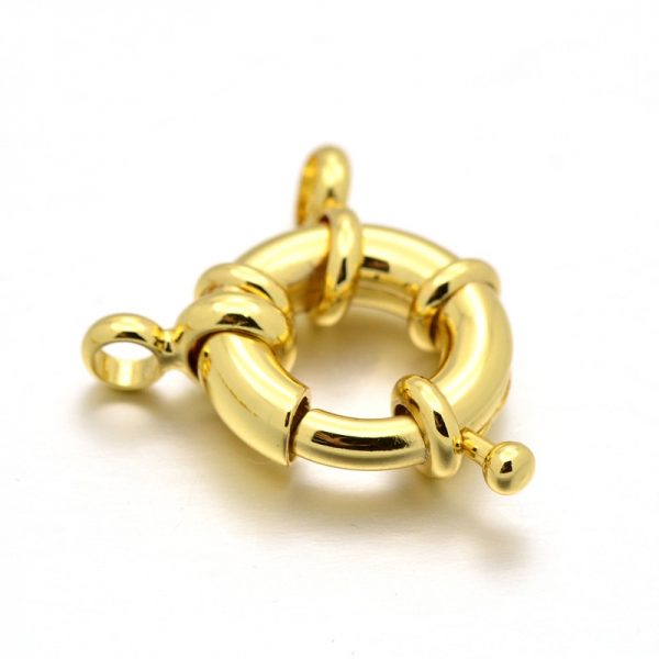 X KK D399 A G NF 1 Real 18K Gold Plated Brass Spring Ring Clasps, 17x6mm, Hole: 4mm, 1 pcs/ bag