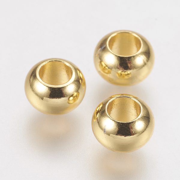 X KK F730 04G Real 24K Gold Plated Brass Rondelle Spacer Beads, 6x4mm, Hole: 3mm, 20 pcs/ bag