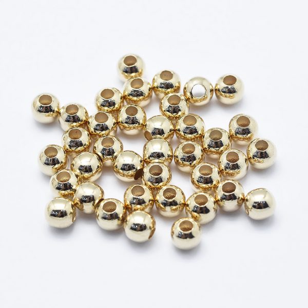 X KK G331 52G 4mm NF Real 18K Gold Plated Brass Round Beads, Nickel Free, 4mm, Hole: 1mm, 20 pcs/ bag