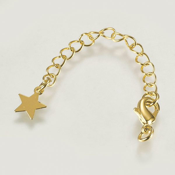X KK K210 11G Real 18K Gold Plated Brass Chain Extender, with Lobster Claw Clasps and Star Tips, 70x3mm, Hole: 2.5mm, 5 pcs/ bag