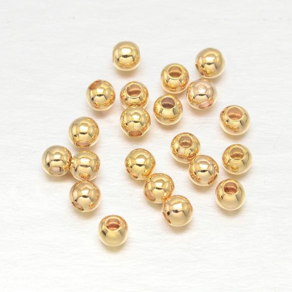 X KK L147 197 3mm NR Real 18K Gold Plated Brass Round Spacer Beads, Lead Free & Cadmium Free & Nickel Free, 3mm, Hole: 1mm, 50 pcs/ bag