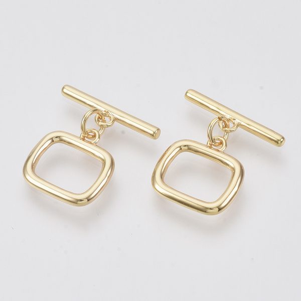 X KK N216 42 1 Real 18K Gold Plated Brass Rectangle Toggle Clasps, Nickel Free, 21mm Long, Bar: 19x5x2mm, Hole: 1.6mm; Ring: 14x14x2mm, Hole: 1.6mm, Jump Ring: 5x3x1mm, 2 pcs/ bag