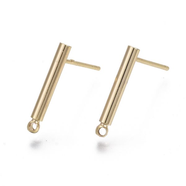 X KK R132 058 NF Real 18K Gold Plated Brass Bar Earring Stud, with 925 Sterling Silver Pins and Loops, Nickel Free, 15x2mm, Hole: 1mm, Pin: 0.7mm, 4 pcs/ bag