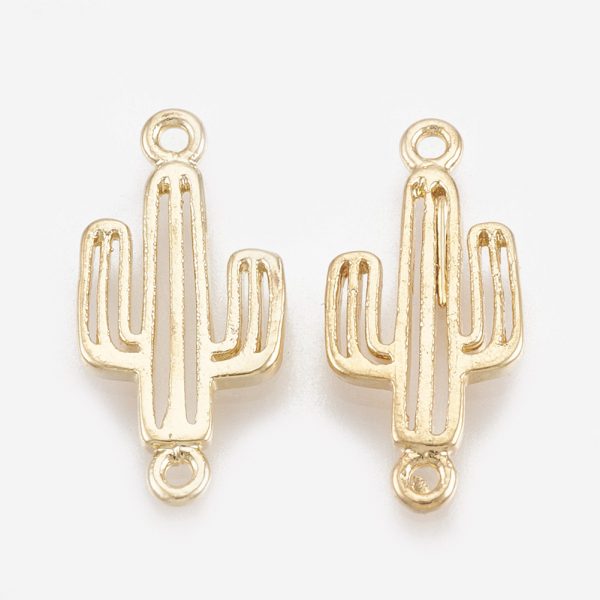 X KK S348 080 Real 18K Gold Plated Brass Cactus charms, 17.5x8x1.5mm, Hole: 0.8mm, 2 pcs/ bag