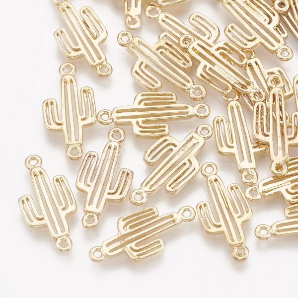 X KK S348 080 1 Real 18K Gold Plated Brass Cactus charms, 17.5x8x1.5mm, Hole: 0.8mm, 2 pcs/ bag