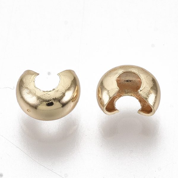 X KK S354 214A NF Real 18K Gold Plated Brass Crimp Beads Covers, Nickel Free, 3-4mm thick, hole: 1.4-1.6mm.