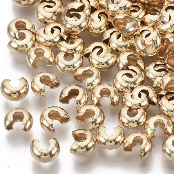 X KK S354 214A NF 1 Real 18K Gold Plated Brass Crimp Beads Covers, Nickel Free, 3-4mm thick, hole: 1.4-1.6mm.