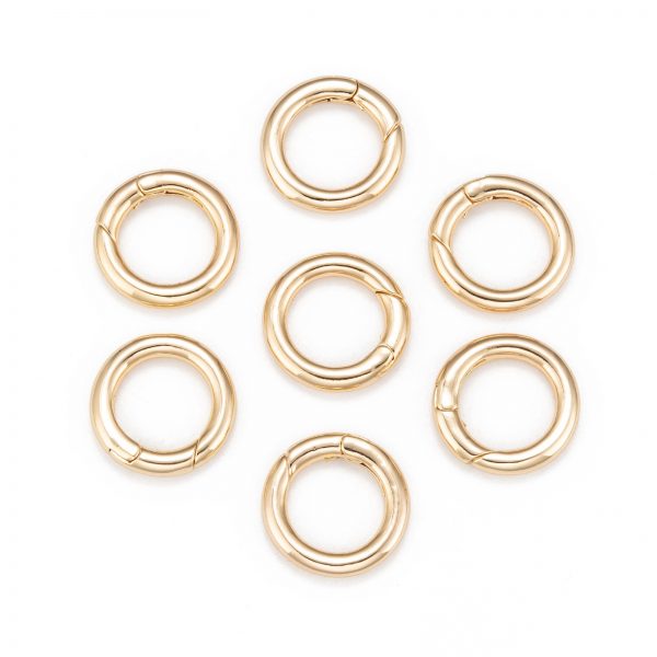 X KK T014 90G 1 Real 18K Gold Plated Brass Spring Gate Rings, Round Circle Rings, Nickel Free, 6 Gauge, 23x4mm; 15mm Inner Diameter, 2 pcs/ bag