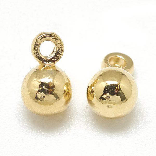 X KK T032 181G Real 18K Gold Plated Brass ball Charms, 6x4mm, Hole: 1mm, 10 pcs/ bag