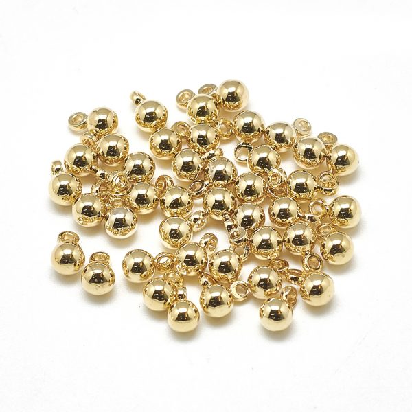 X KK T032 181G 1 Real 18K Gold Plated Brass ball Charms, 6x4mm, Hole: 1mm, 10 pcs/ bag