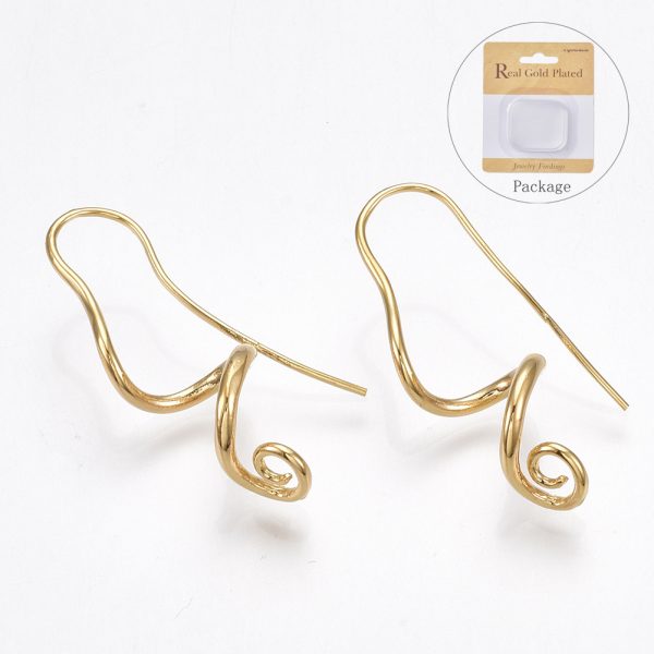 X KK T038 241G Real 18K Gold Plated Brass Earrings, with 925 Sterling Silver Pins, Nickel Free, 32x10mm; Pin: 0.8mm, 2 pcs/ bag