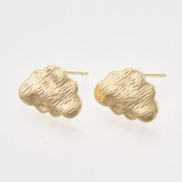 X KK T048 012G NF Real 18K Gold Plated Brass Cloud Stud Earring Posts, with Loop, Nickel Free, Cloud: 11x16mm, Hole: 1mm, Pin: 0.8mm, 2 pcs/ bag