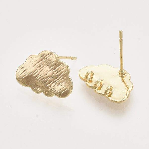 X KK T048 012G NF 1 Real 18K Gold Plated Brass Cloud Stud Earring Posts, with Loop, Nickel Free, Cloud: 11x16mm, Hole: 1mm, Pin: 0.8mm, 2 pcs/ bag